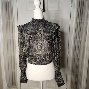 Free People Snakeskin Sheer Blouse Size XS